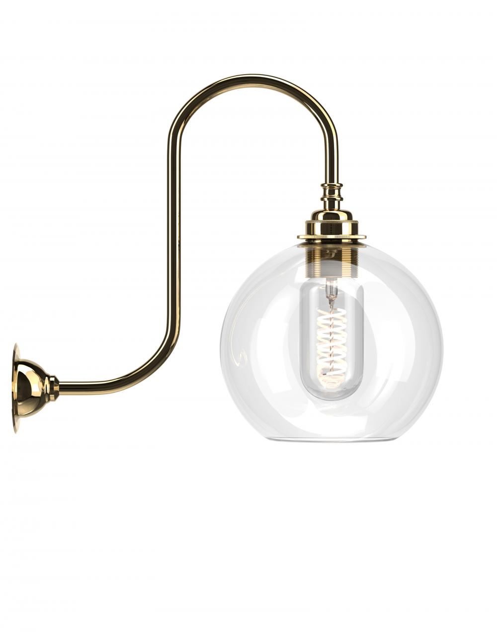 Hereford Swan Neck Wall Light Medium Clear Polished Brass