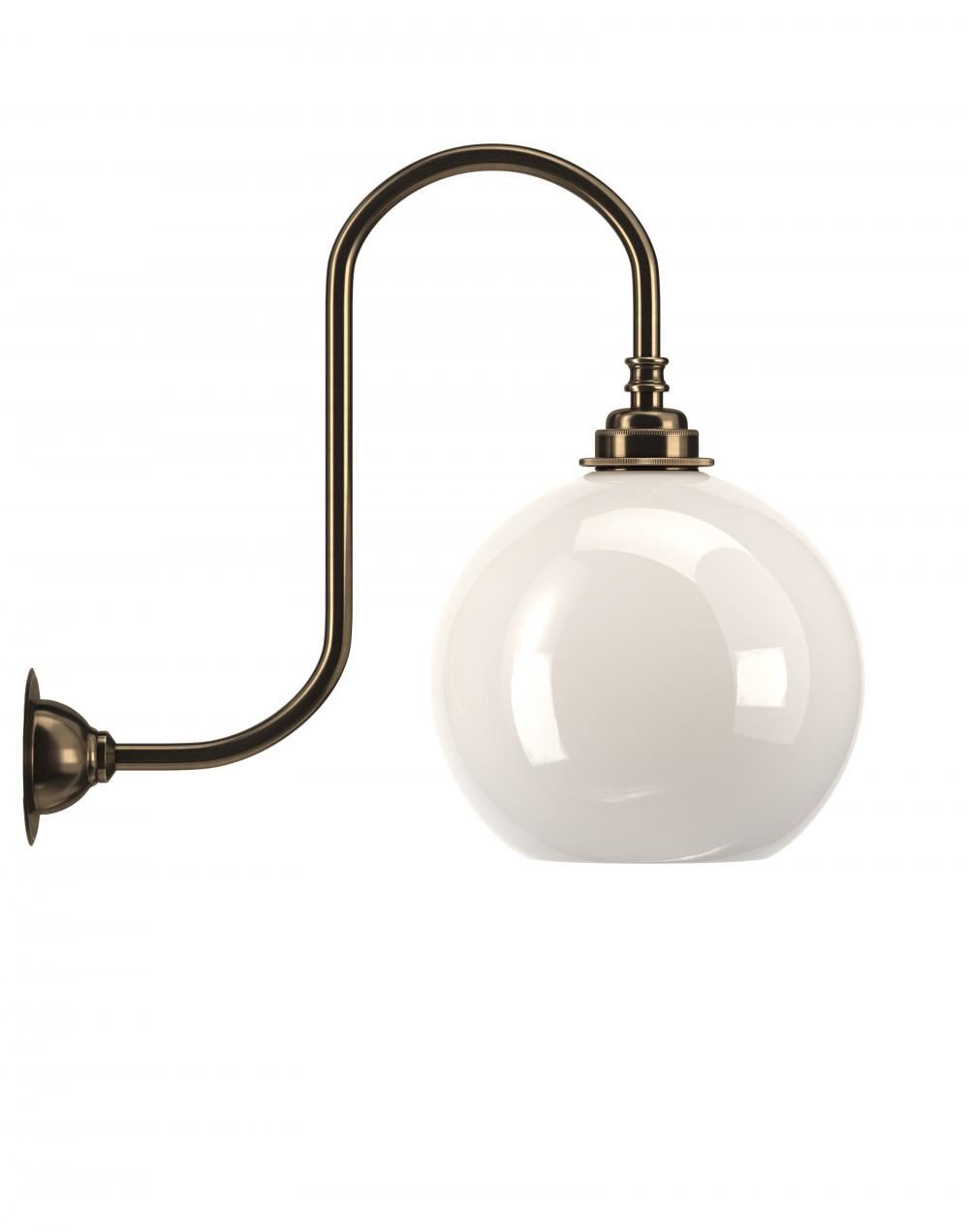 Hereford Swan Neck Wall Light Medium White Antique Brass