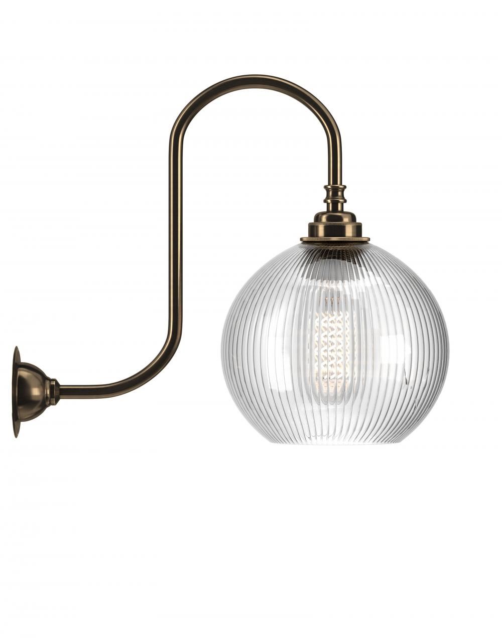 Hereford Swan Neck Wall Light Medium Skinny Ribbed Antique Brass