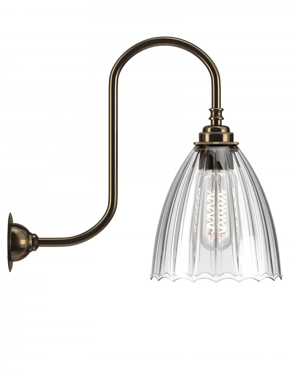 Ledbury Swan Neck Bathroom Wall Light Medium Ribbed Antique Brass