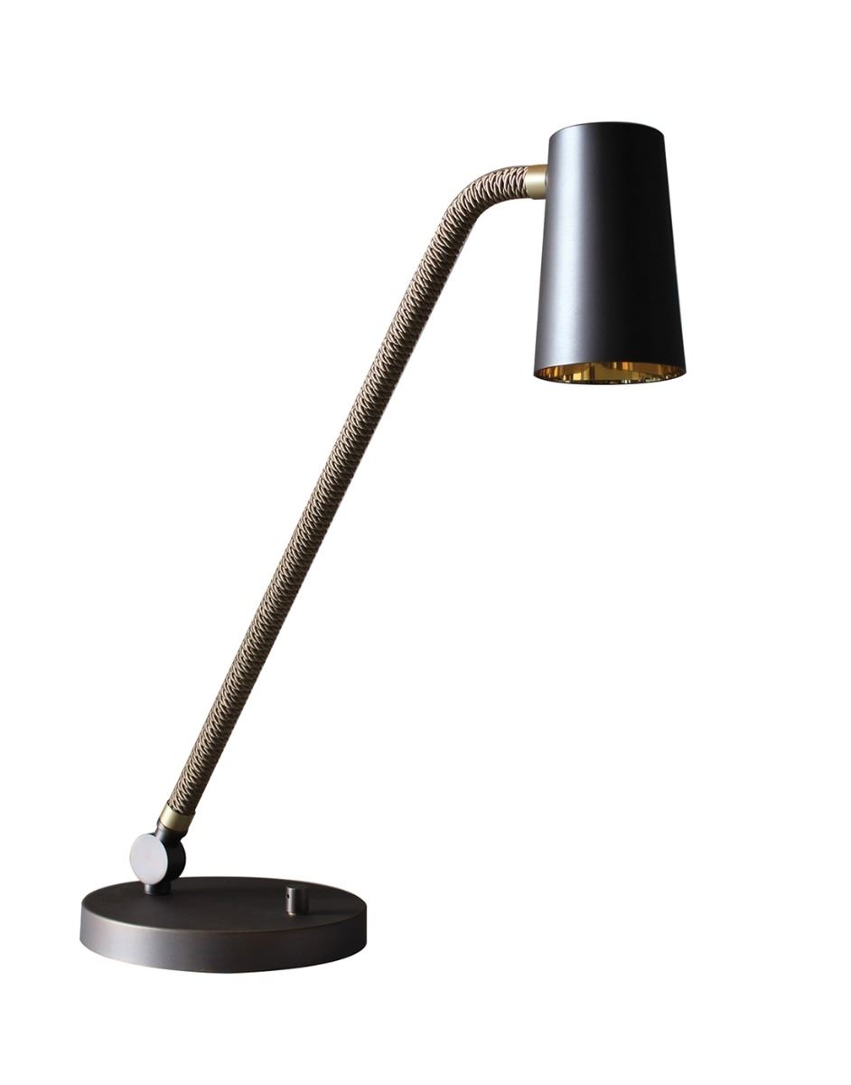 Up Desk Table Light Xl Bronze With Brass Insets Honey Silk Cord