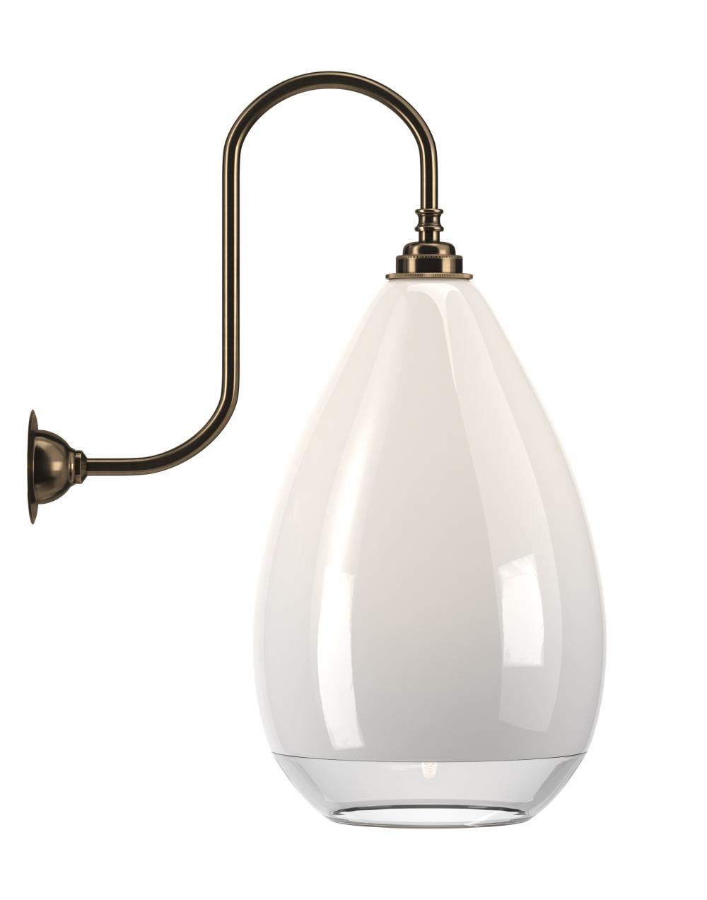 Wellington Swan Neck Wall Light White Clear Rim Antique Brass