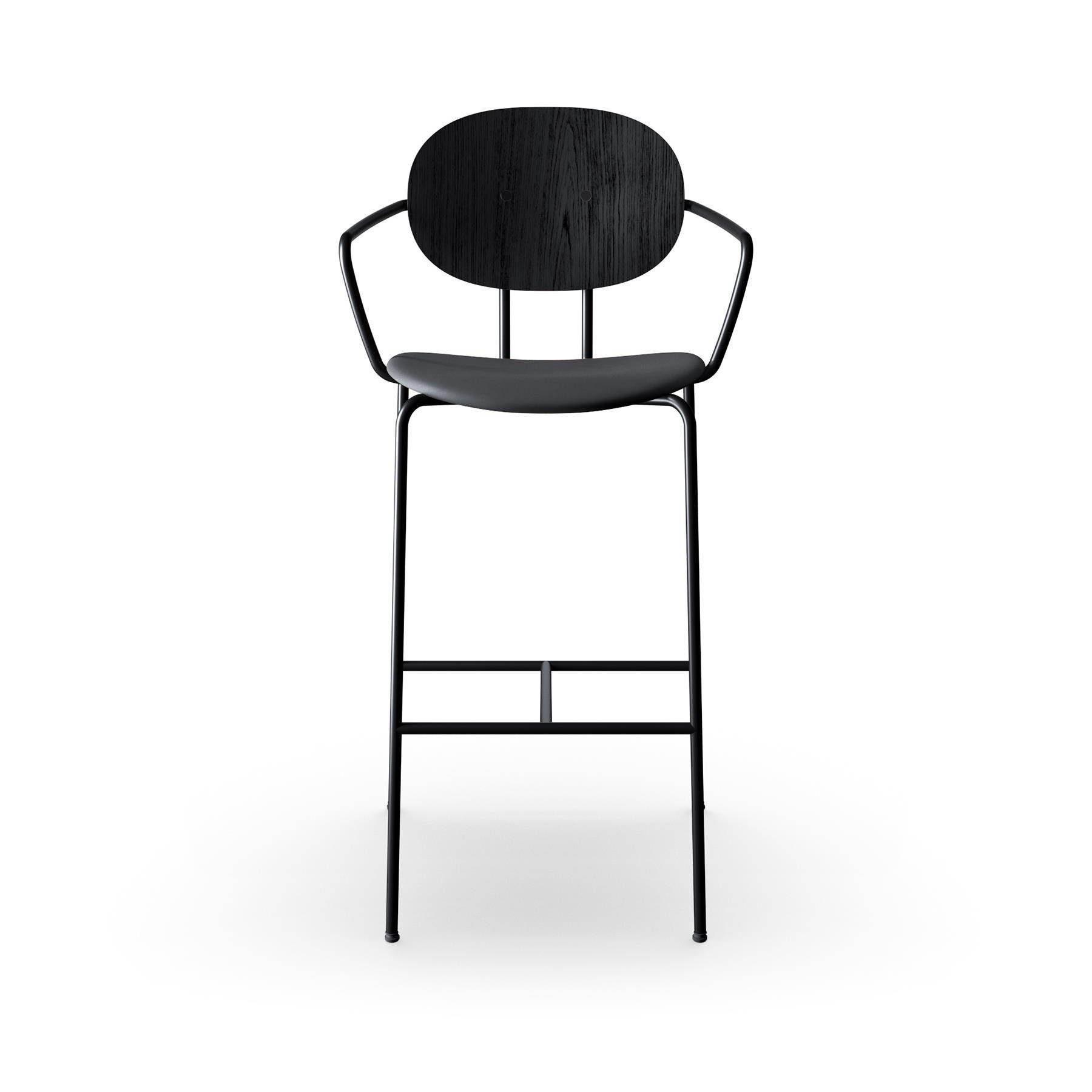 Sibast Piet Hein Bar Chair With Arms Black Steel Black Oak Dunes Anthracite Leather High Bar Stool Designer Furniture From Holloways Of Ludlow