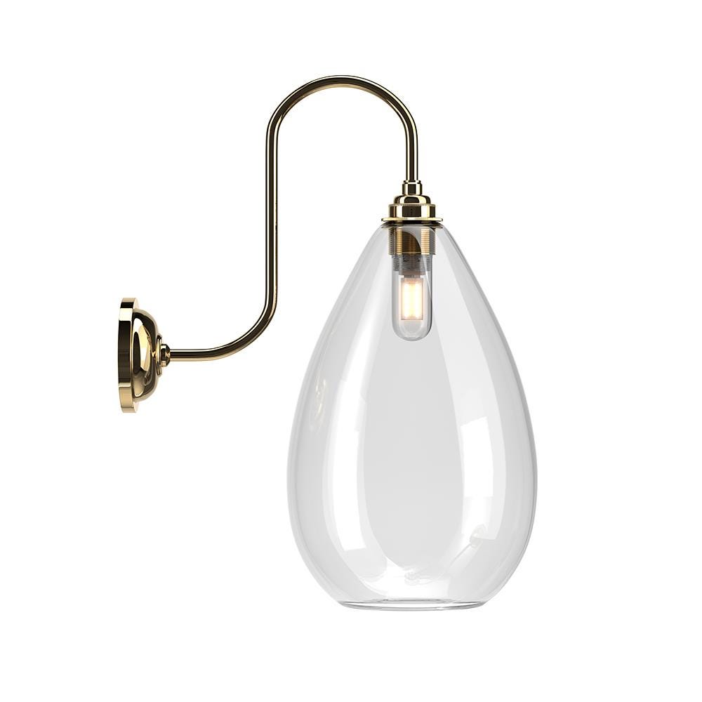 Wellington Swan Neck Bathroom Wall Light Clear Glass Polished Brass