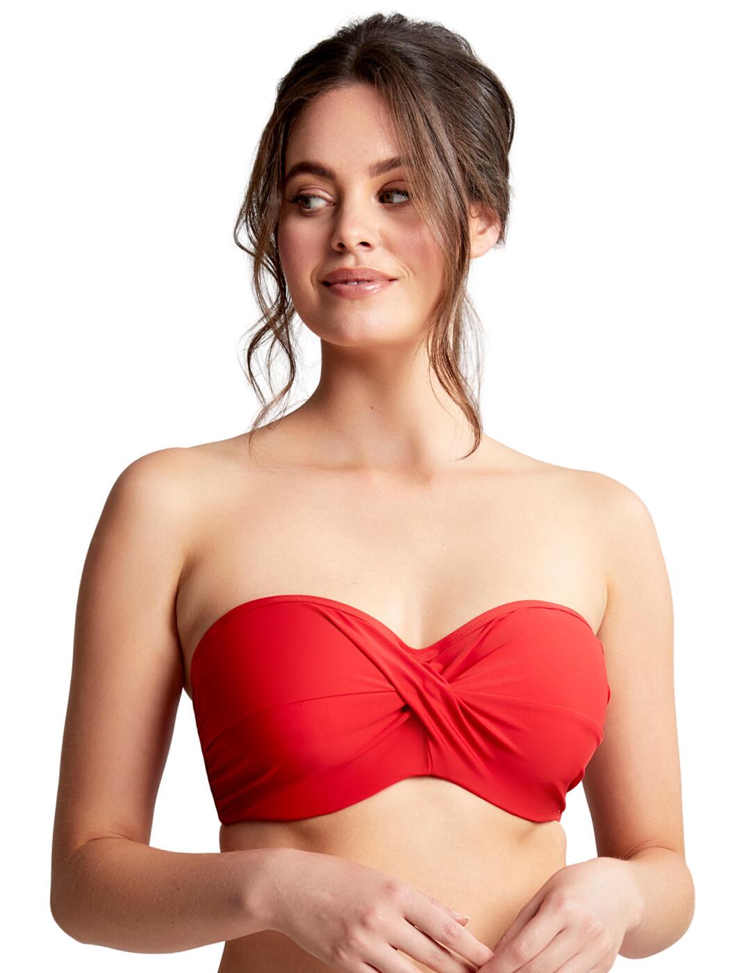 Feel sexy and confident poolside in the bold Anya Riva collection by Panache. This adaptable twist bandeau bikini top can be worn either with shoulder straps for a timeless look or without for a flirty minimal style. The twist detail and heart-shaped neckline highlight your alluring cleavage whilst remaining an elegant sophisticated look. Underwiring offers support and foam cups from sizes D+ provide added support. For a sexy coordinated look, wear with matching swimwear from the Anya Riva collection by Panache.  Timeless bandeau style Twist front detail Heart-shaped neckline Adaptable shoulder strap or strapless design Underwired for support Secure clasp fastening Supportive foam cups for sizes D+ Country of origin: Vietnam Composition: 80% Polyamide &pipe; 20% Elastane Listed in UK sizes  55989-99531-1290017 SW1303 Bandeau Bikini Top