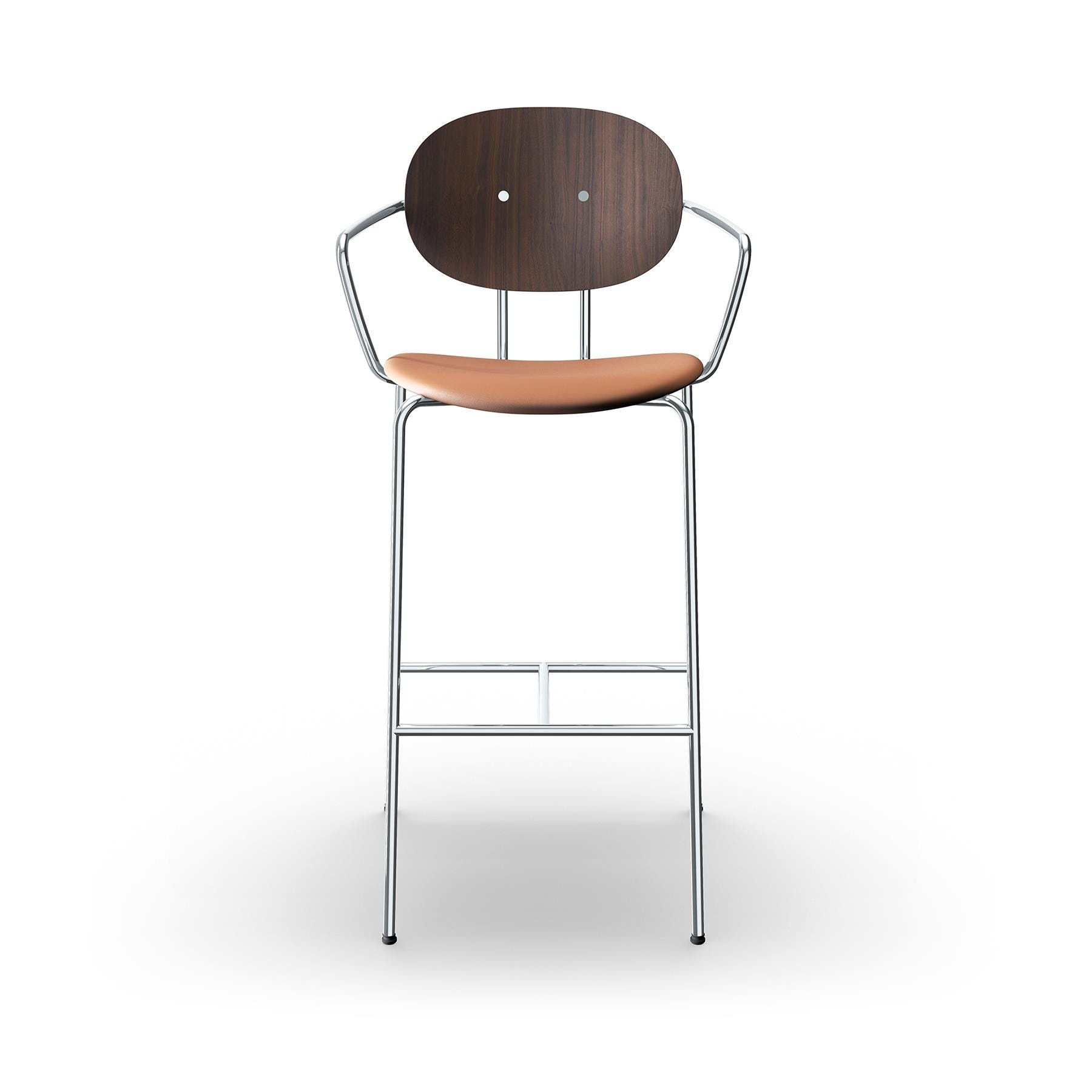 Sibast Piet Hein Bar Chair With Arms Chrome Walnut Silk Cognac High Bar Stool Brown Designer Furniture From Holloways Of Ludlow