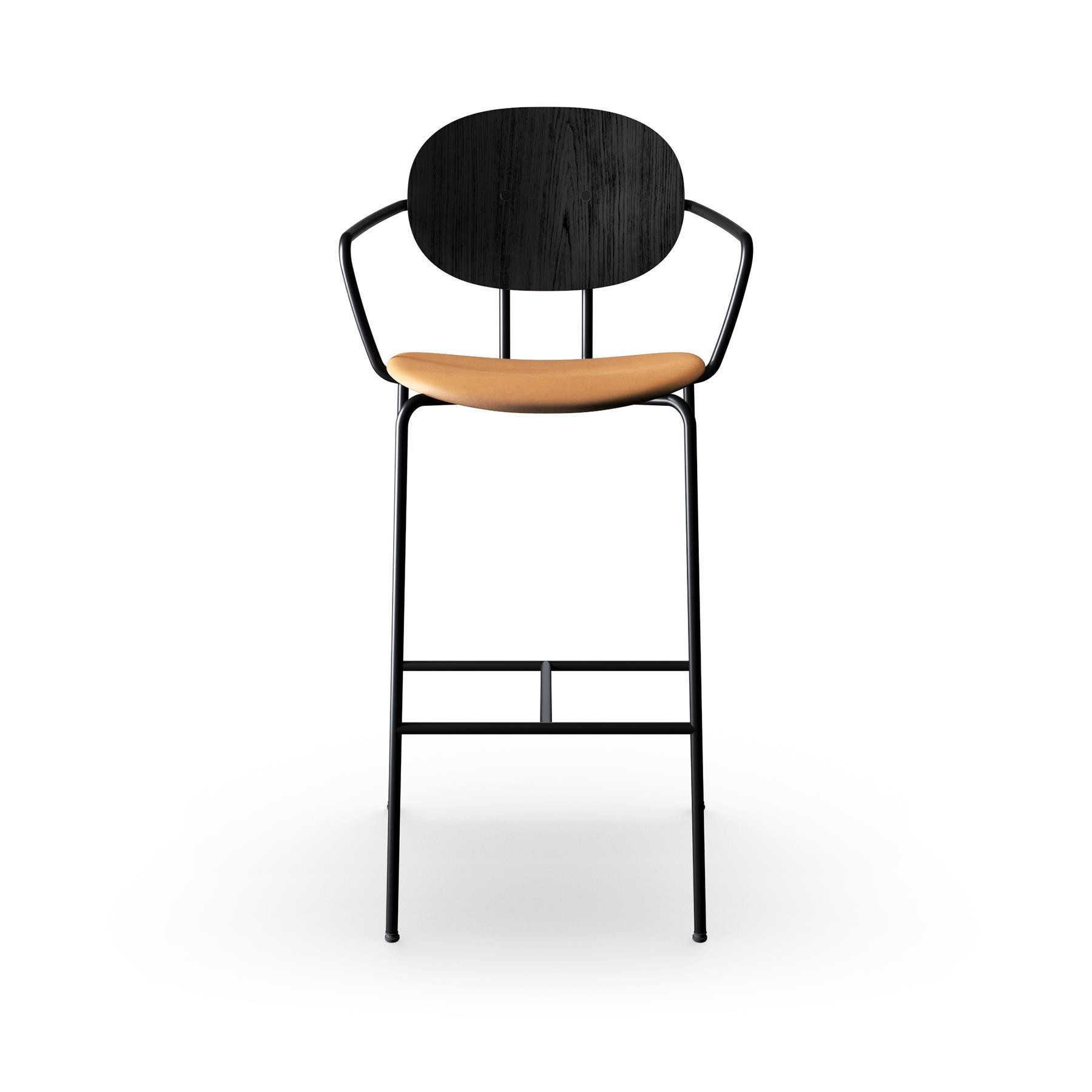 Sibast Piet Hein Bar Chair With Arms Black Steel Black Oak Dunes Cognac Leather Kitchen Counter Stool Brown Designer Furniture From Holloways Of