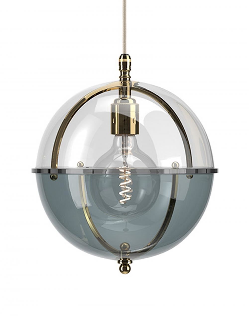 Fritz Fryer Grafton Globe Pendant Polished Brass Clear Smoked Clear Designer Pendant Lighting