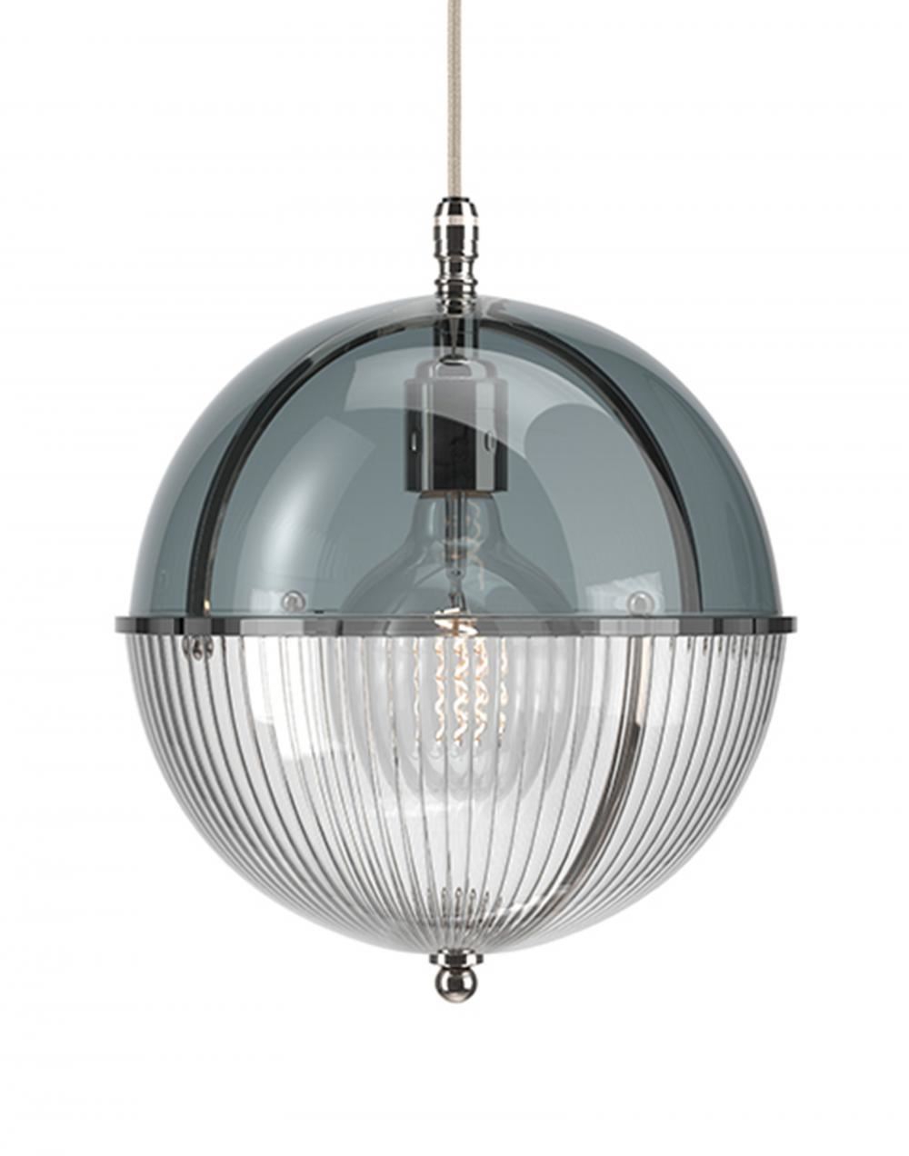 Fritz Fryer Grafton Globe Pendant Nickel Smoked Skinny Grey Designer Pendant Lighting