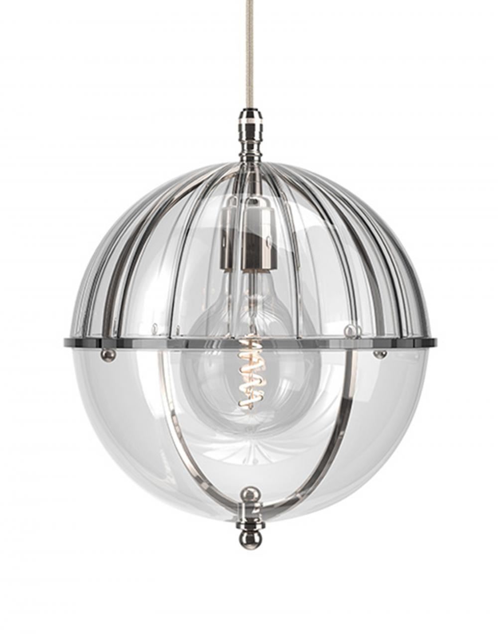 Fritz Fryer Grafton Globe Pendant Nickel Ribbed Clear Designer Pendant Lighting