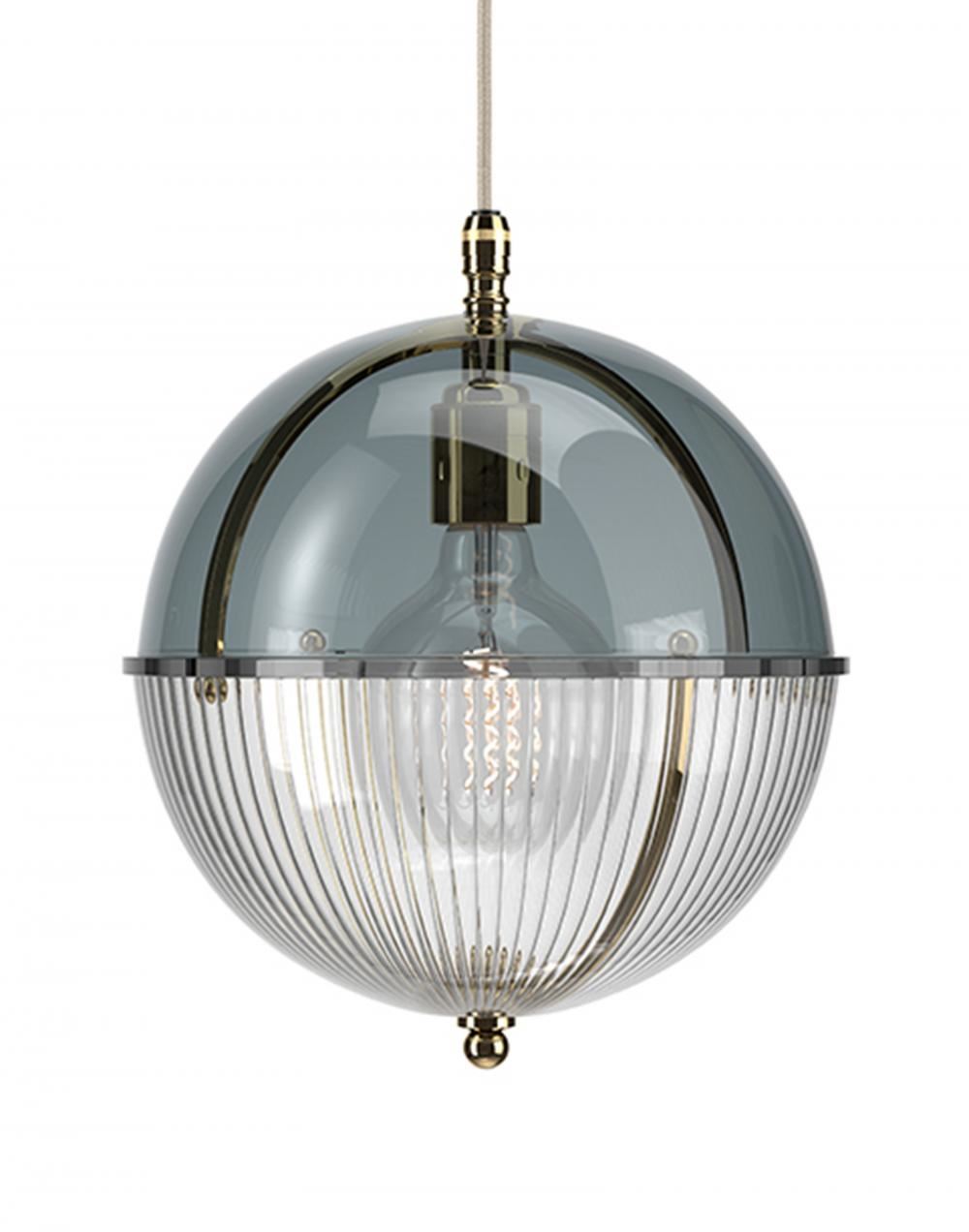 Fritz Fryer Grafton Globe Pendant Polished Brass Smoked Skinny Grey Designer Pendant Lighting