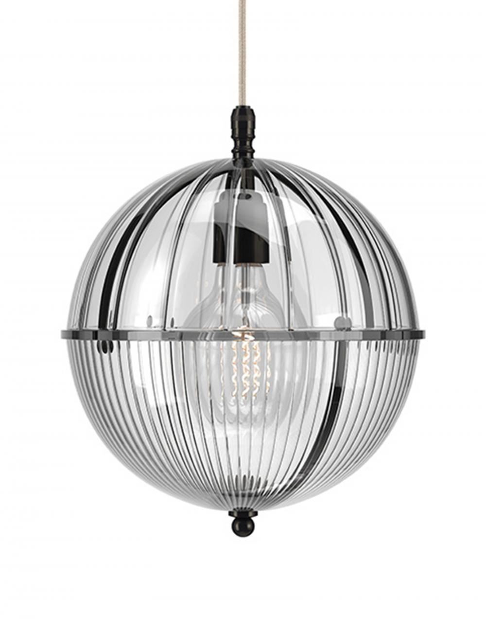 Fritz Fryer Grafton Globe Pendant Bronze Ribbed Skinny Clear Designer Pendant Lighting