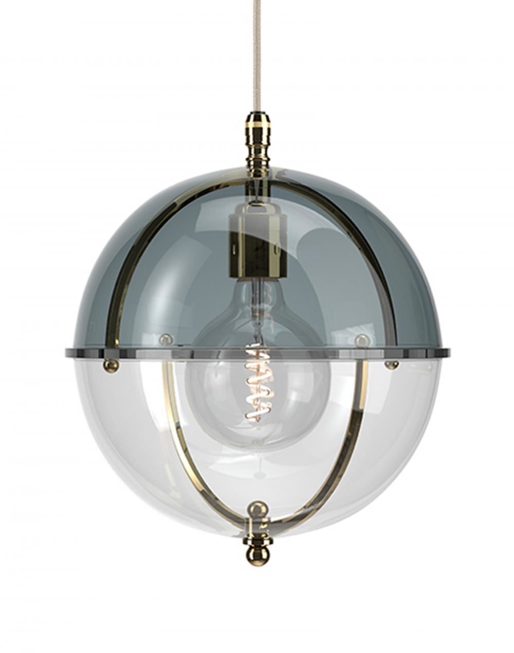 Fritz Fryer Grafton Globe Pendant Polished Brass Smoked Clear Grey Designer Pendant Lighting