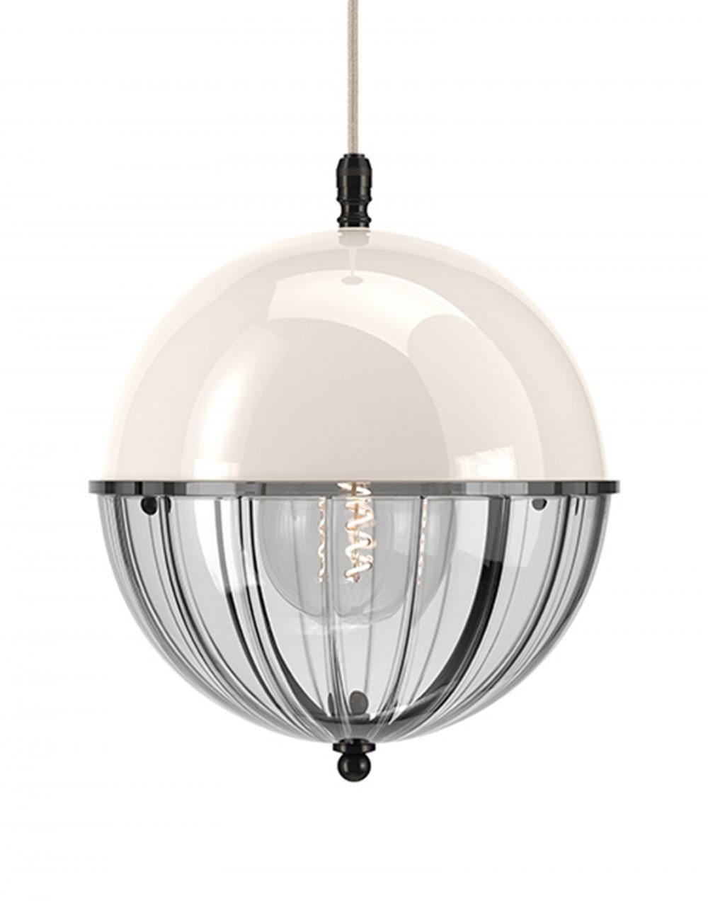 Fritz Fryer Grafton Globe Pendant Bronze White Ribbed White Designer Pendant Lighting