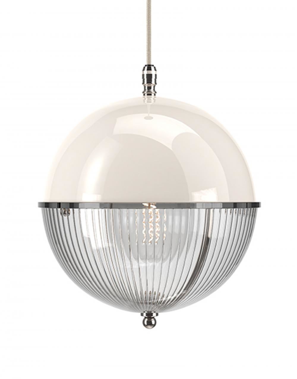 Fritz Fryer Grafton Globe Pendant Nickel White Skinny White Designer Pendant Lighting