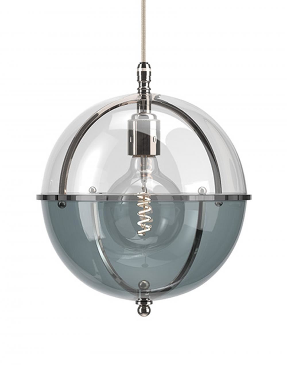 Fritz Fryer Grafton Globe Pendant Nickel Clear Smoked Clear Designer Pendant Lighting