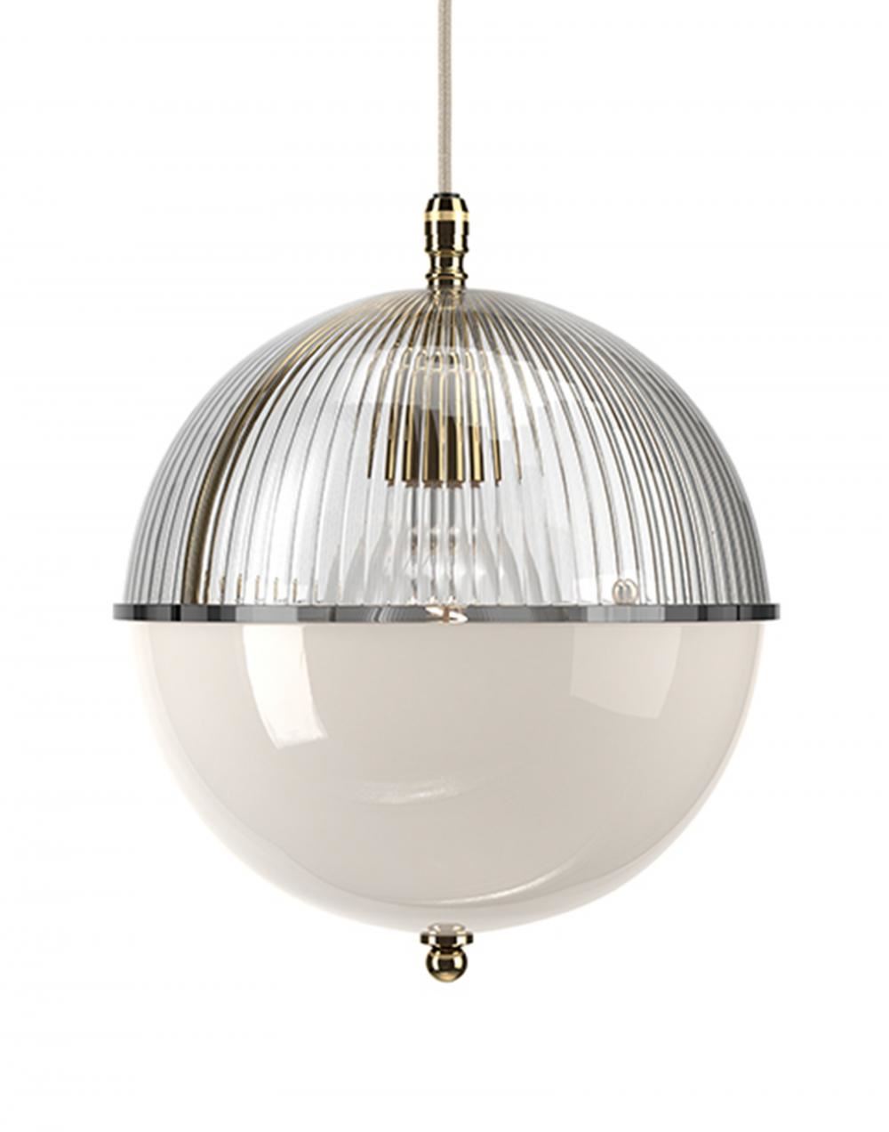 Fritz Fryer Grafton Globe Pendant Polished Brass Skinny White Clear Designer Pendant Lighting