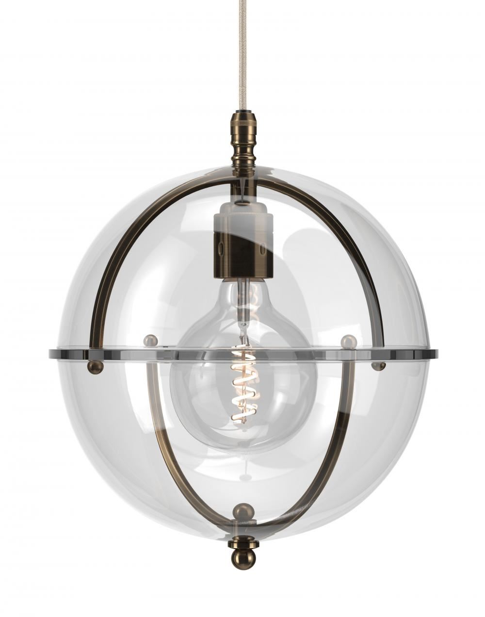 Fritz Fryer Grafton Globe Pendant Antique Brass Clear Smoked Clear Designer Pendant Lighting