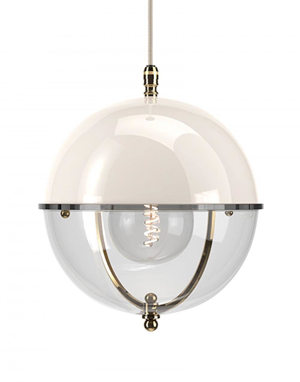 Fritz Fryer Grafton Globe Pendant Polished Brass White Clear White Designer Pendant Lighting