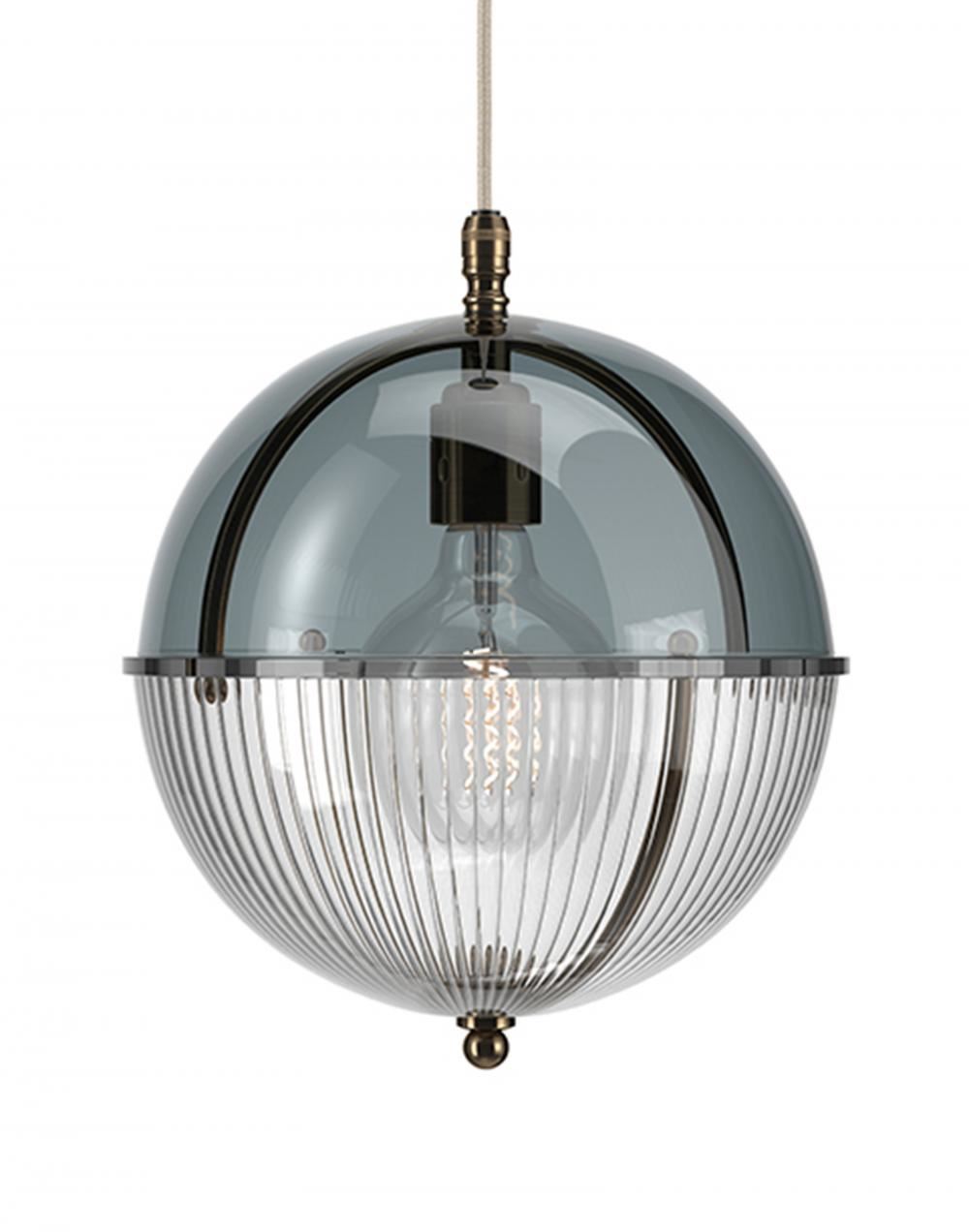 Fritz Fryer Grafton Globe Pendant Antique Brass Smoked Skinny Grey Designer Pendant Lighting