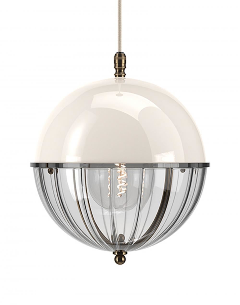 Fritz Fryer Grafton Globe Pendant Antique Brass White Ribbed White Designer Pendant Lighting