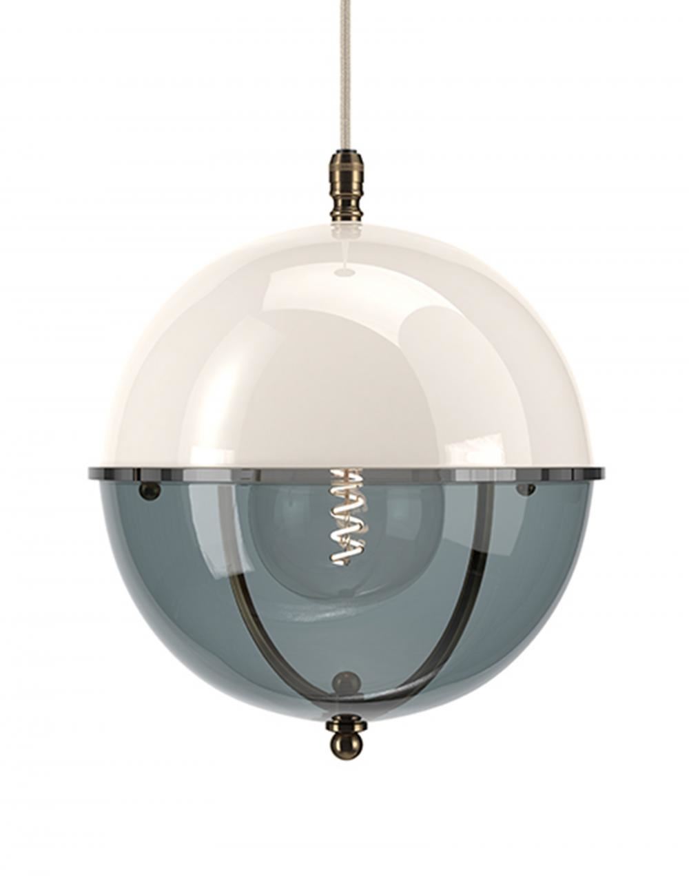Fritz Fryer Grafton Globe Pendant Antique Brass White Smoked White Designer Pendant Lighting