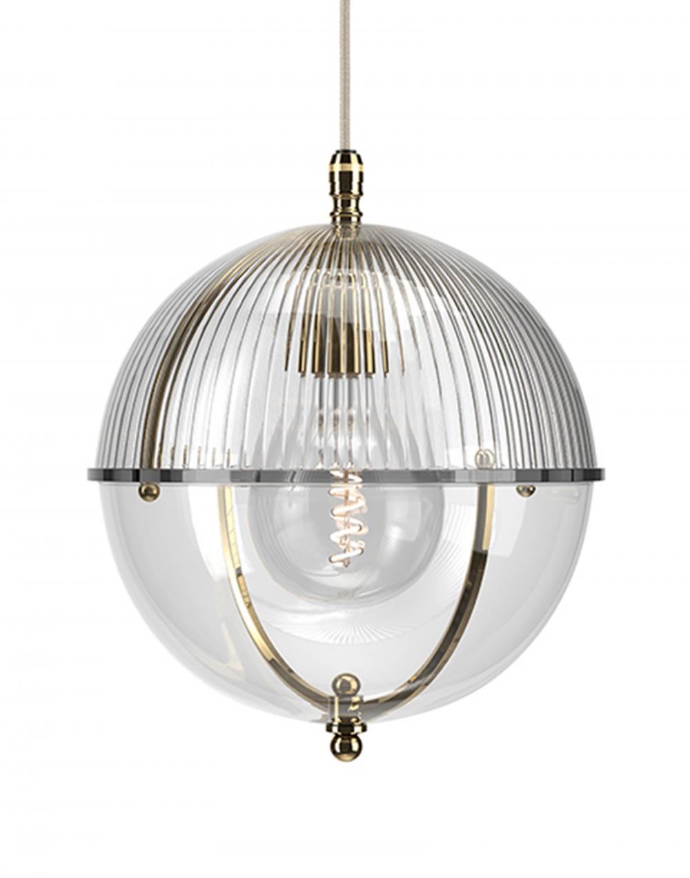 Fritz Fryer Grafton Globe Pendant Polished Brass Skinny Clear Designer Pendant Lighting