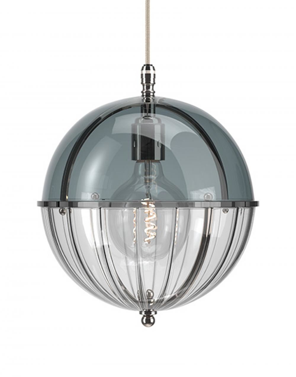 Fritz Fryer Grafton Globe Pendant Nickel Smoked Ribbed Grey Designer Pendant Lighting