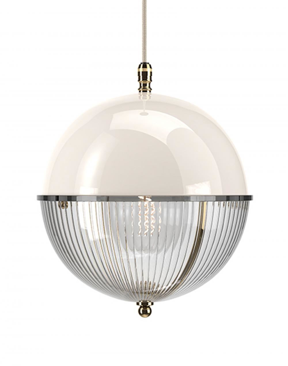 Fritz Fryer Grafton Globe Pendant Polished Brass White Skinny White Designer Pendant Lighting