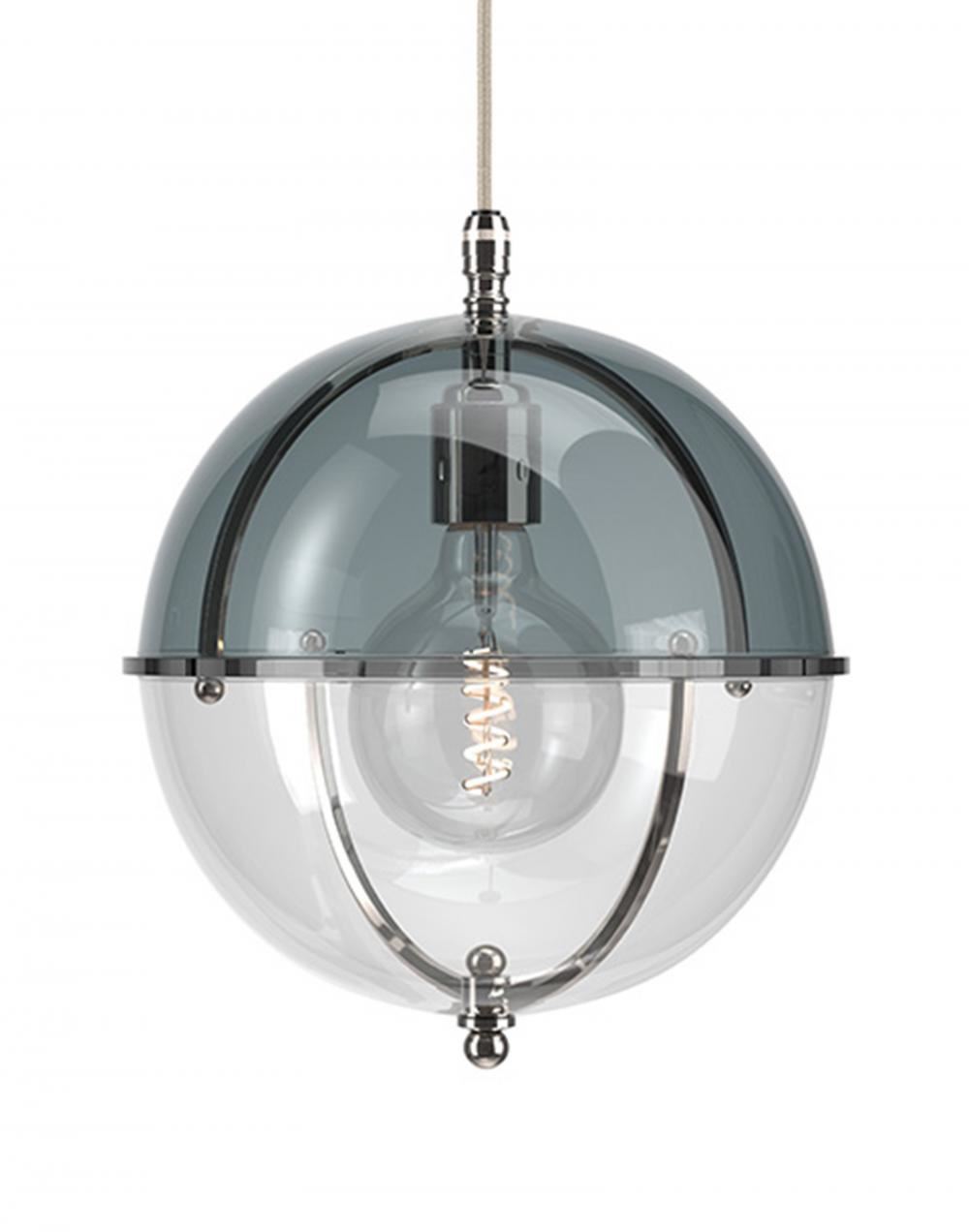 Fritz Fryer Grafton Globe Pendant Nickel Smoked Clear Grey Designer Pendant Lighting