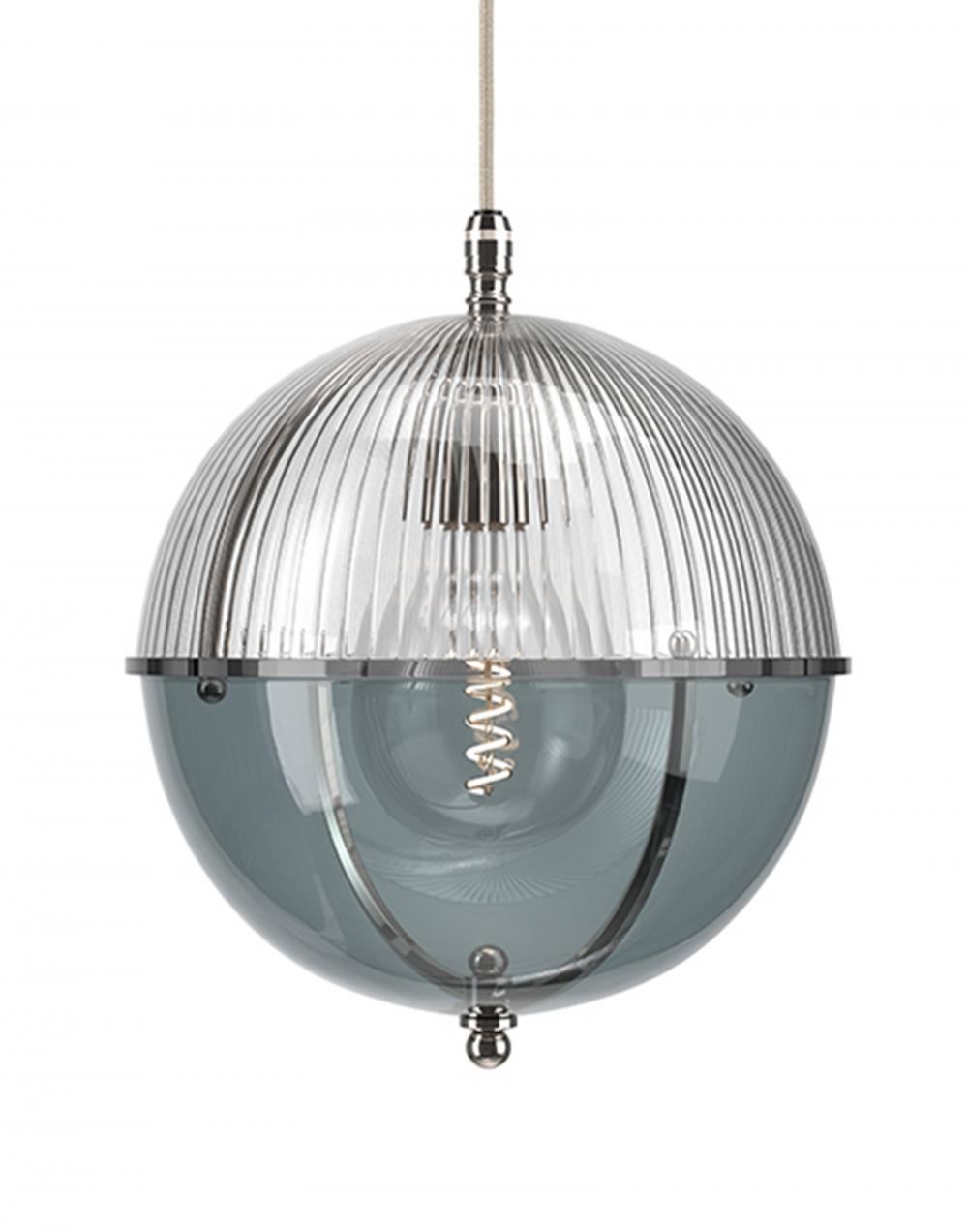 Fritz Fryer Grafton Globe Pendant Nickel Skinny Smoked Clear Designer Pendant Lighting