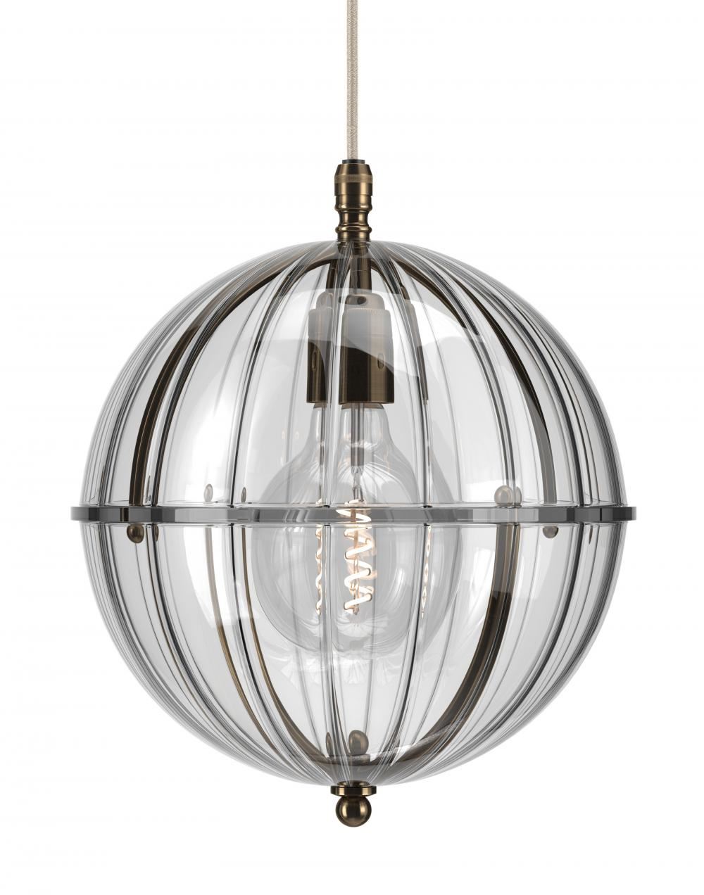 Fritz Fryer Grafton Globe Pendant Antique Brass Ribbed Ribbed Clear Designer Pendant Lighting