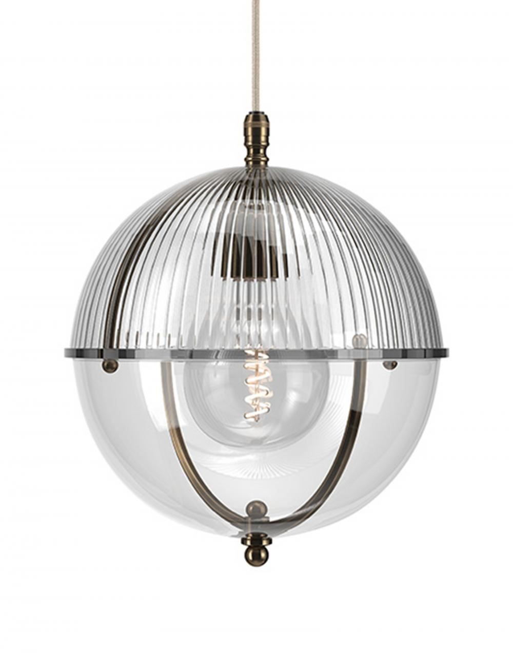 Fritz Fryer Grafton Globe Pendant Antique Brass Skinny Clear Designer Pendant Lighting