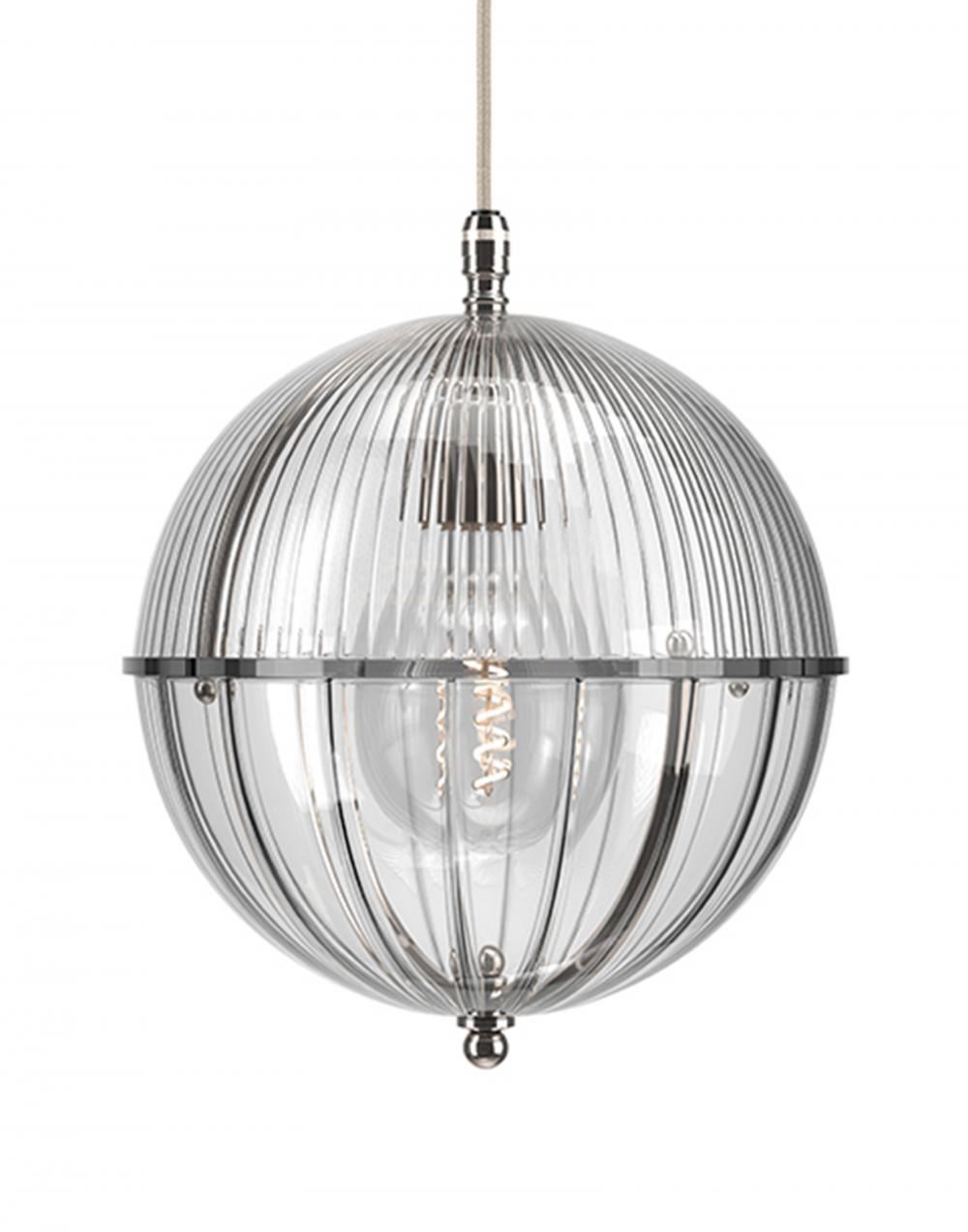 Fritz Fryer Grafton Globe Pendant Nickel Skinny Ribbed Clear Designer Pendant Lighting