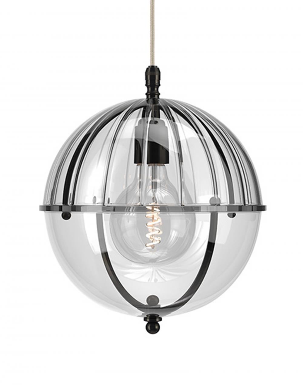 Fritz Fryer Grafton Globe Pendant Bronze Ribbed Clear Designer Pendant Lighting