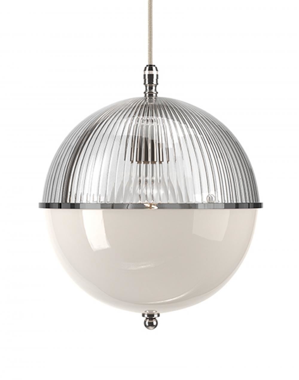 Fritz Fryer Grafton Globe Pendant Nickel Skinny White Clear Designer Pendant Lighting