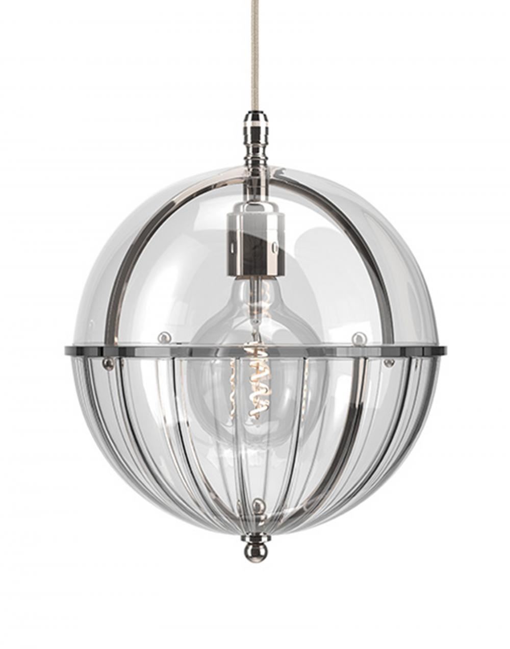 Fritz Fryer Grafton Globe Pendant Nickel Clear Ribbed Clear Designer Pendant Lighting