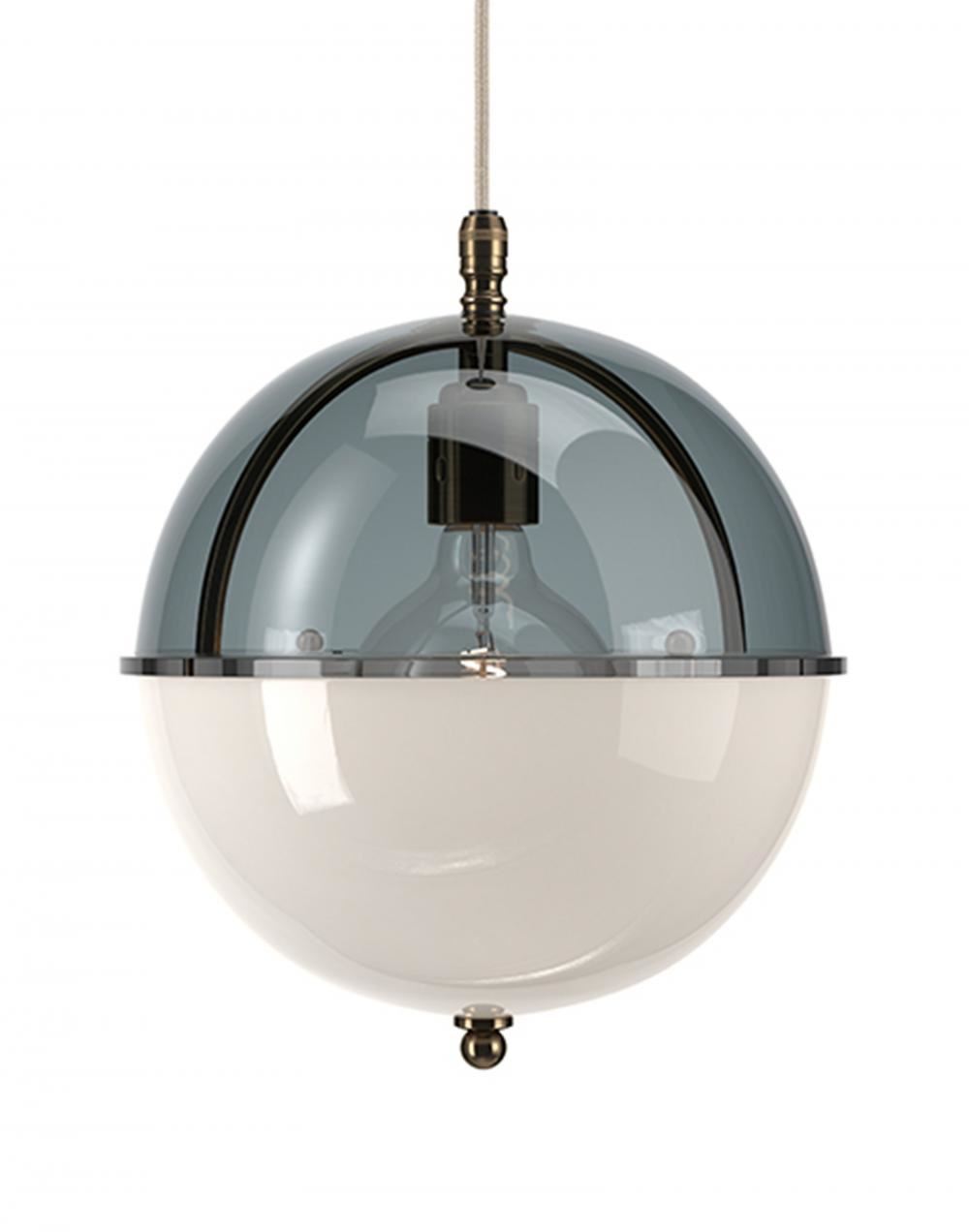 Fritz Fryer Grafton Globe Pendant Antique Brass Smoked White Grey Designer Pendant Lighting