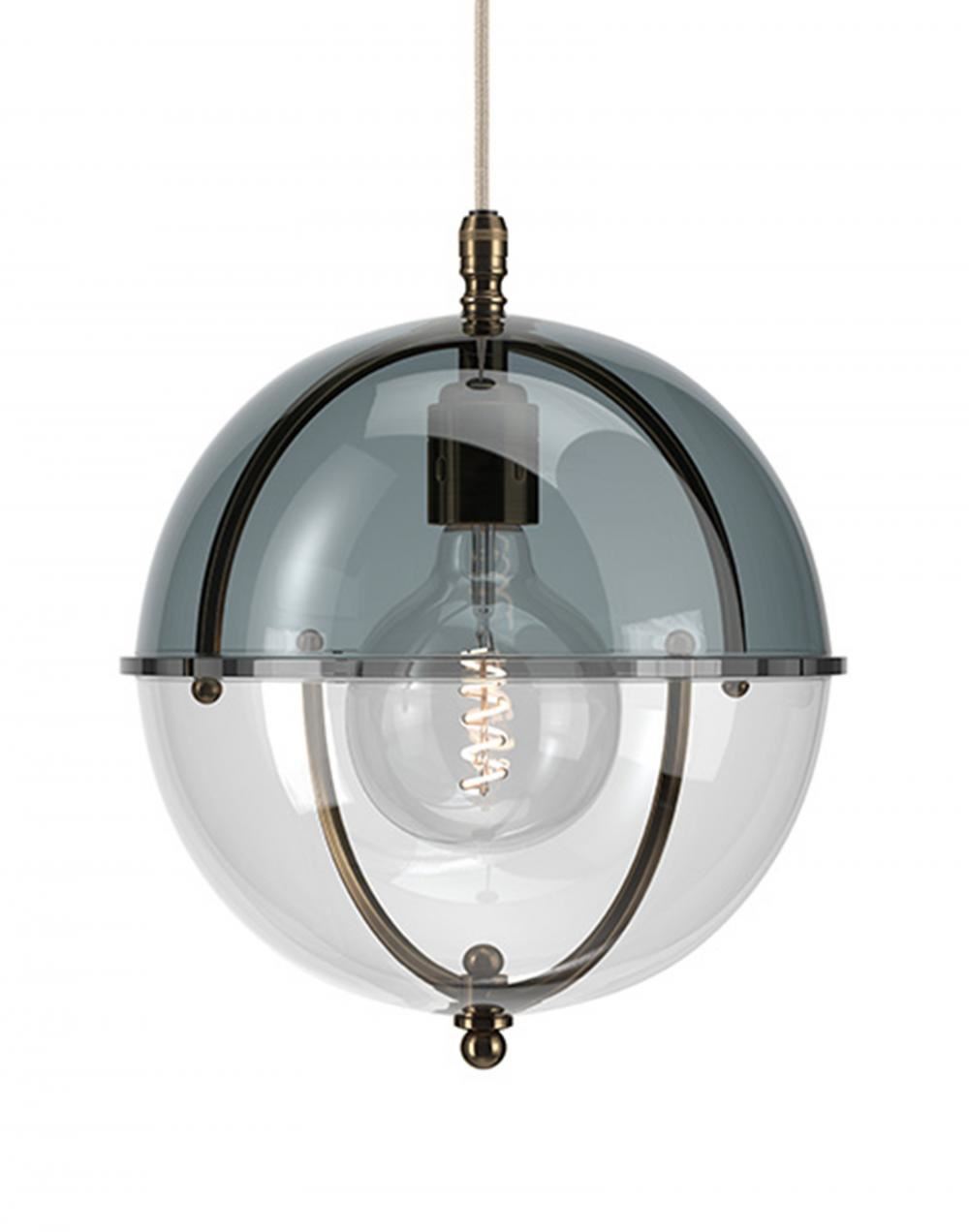 Fritz Fryer Grafton Globe Pendant Antique Brass Smoked Clear Grey Designer Pendant Lighting