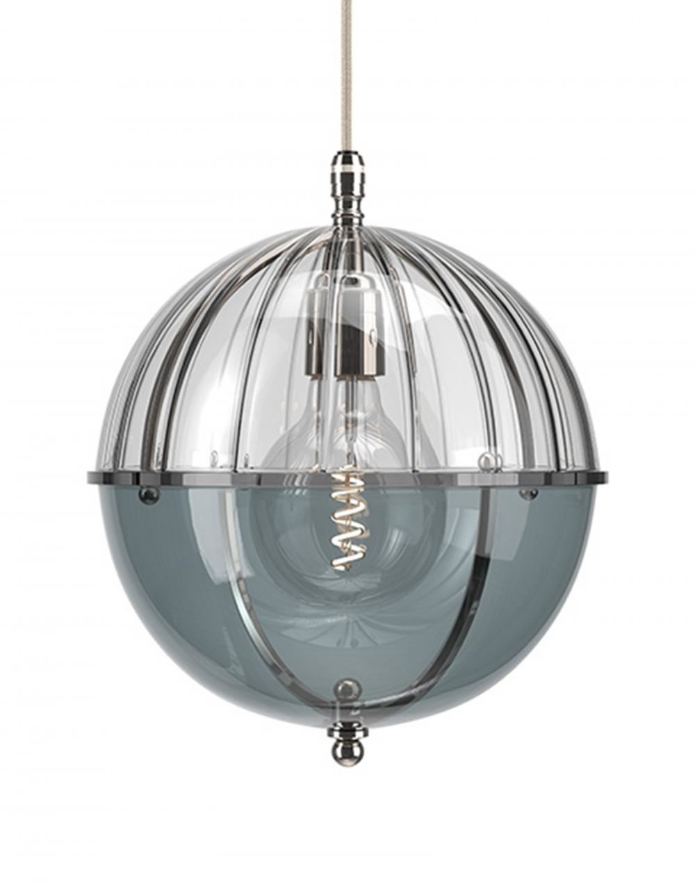 Fritz Fryer Grafton Globe Pendant Nickel Ribbed Smoked Clear Designer Pendant Lighting