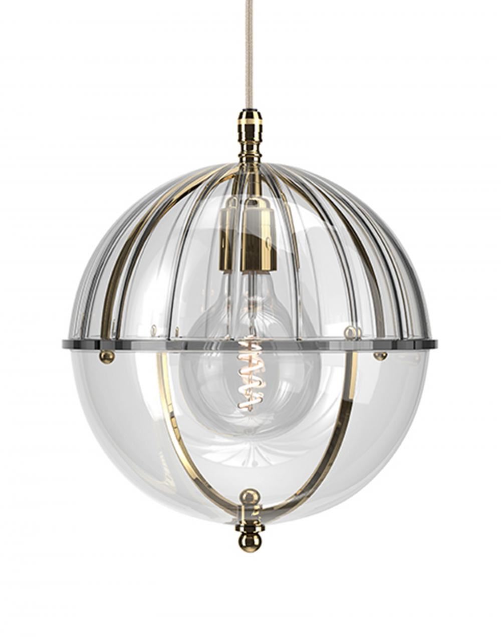 Fritz Fryer Grafton Globe Pendant Polished Brass Ribbed Clear Designer Pendant Lighting