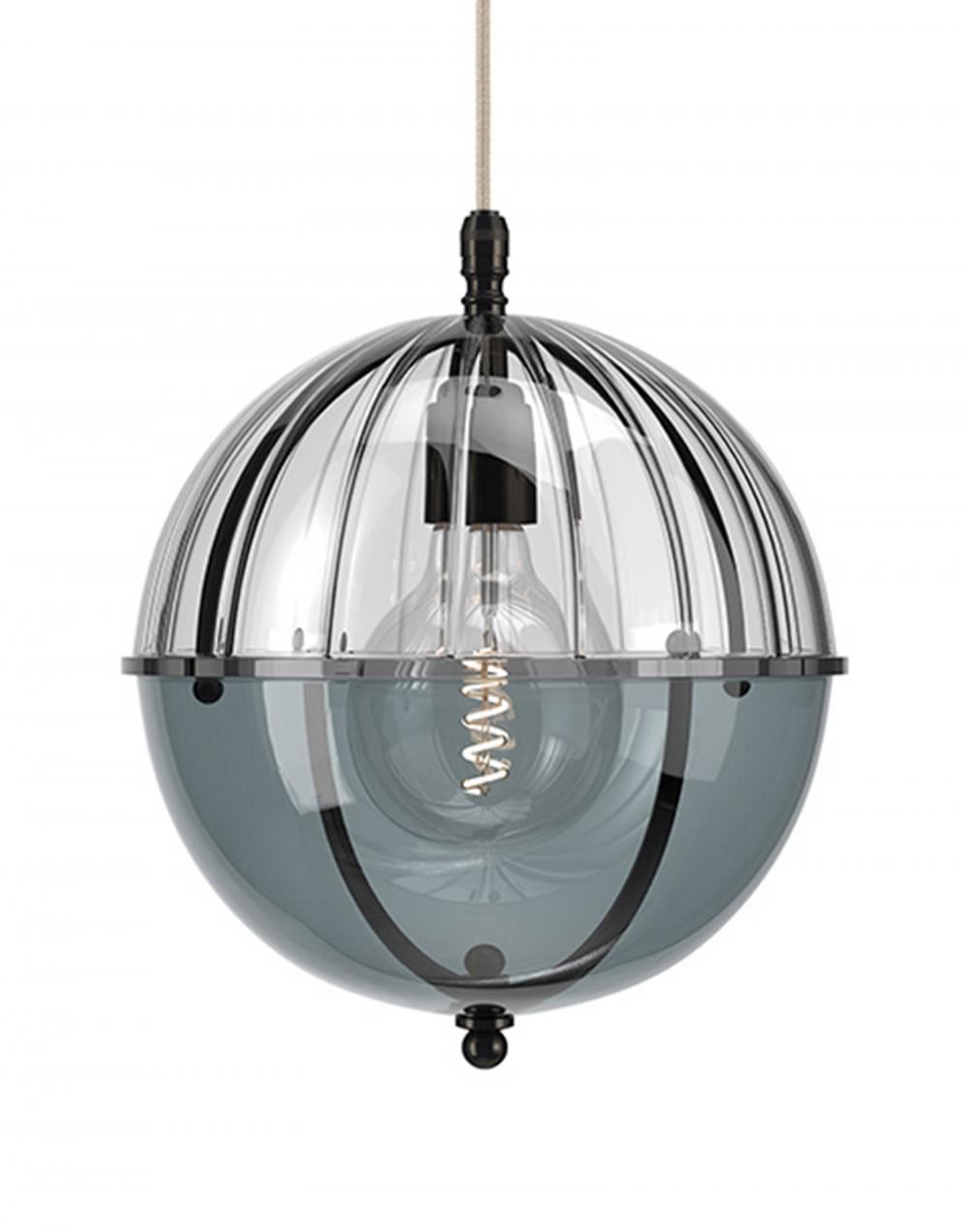 Fritz Fryer Grafton Globe Pendant Bronze Ribbed Smoked Clear Designer Pendant Lighting