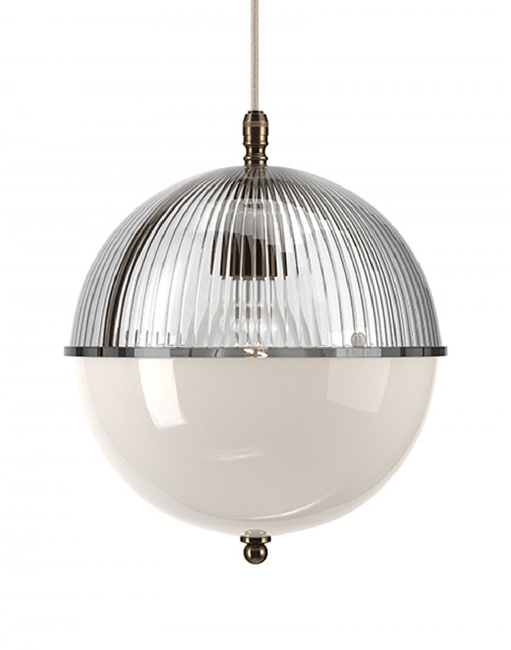 Fritz Fryer Grafton Globe Pendant Antique Brass Skinny White Clear Designer Pendant Lighting