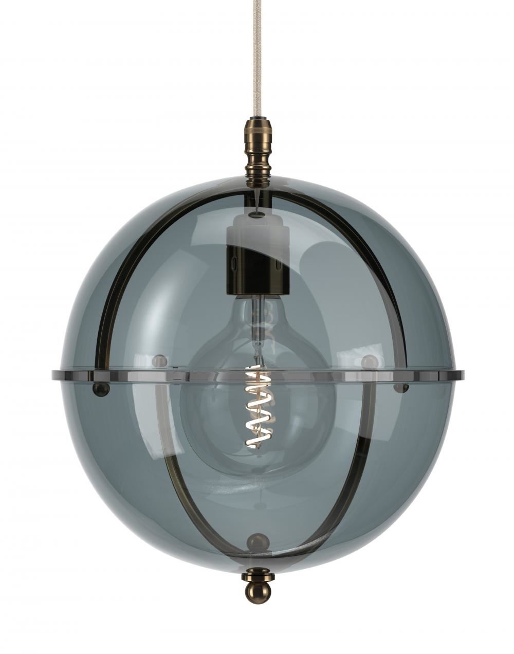 Fritz Fryer Grafton Globe Pendant Antique Brass Smoked Smoked Grey Designer Pendant Lighting