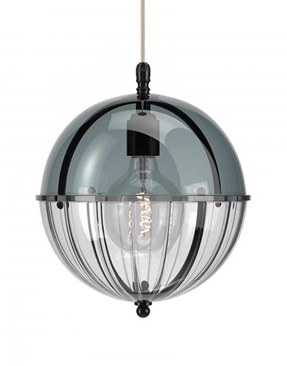 Fritz Fryer Grafton Globe Pendant Bronze Smoked Ribbed Grey Designer Pendant Lighting