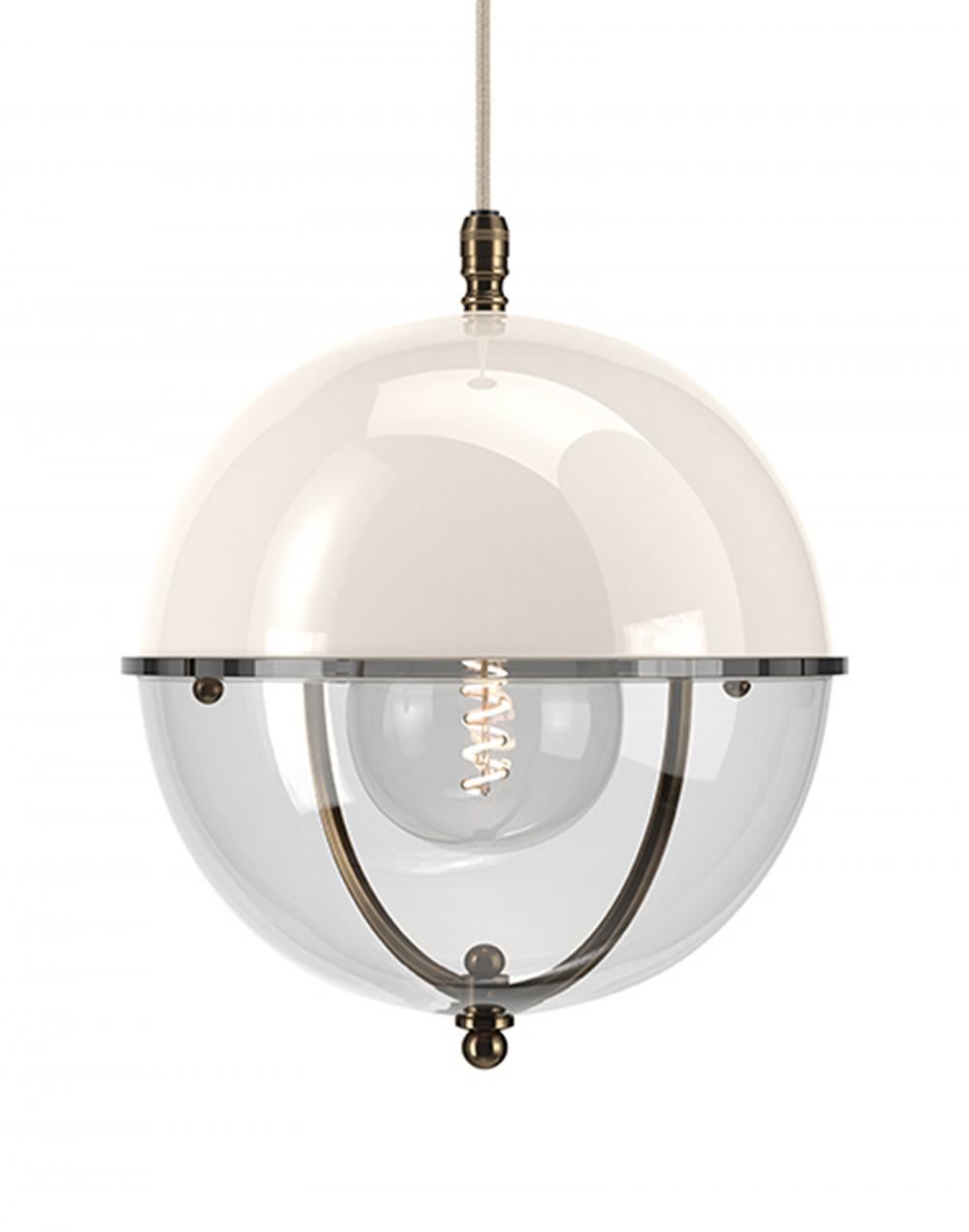 Fritz Fryer Grafton Globe Pendant Antique Brass White Clear White Designer Pendant Lighting