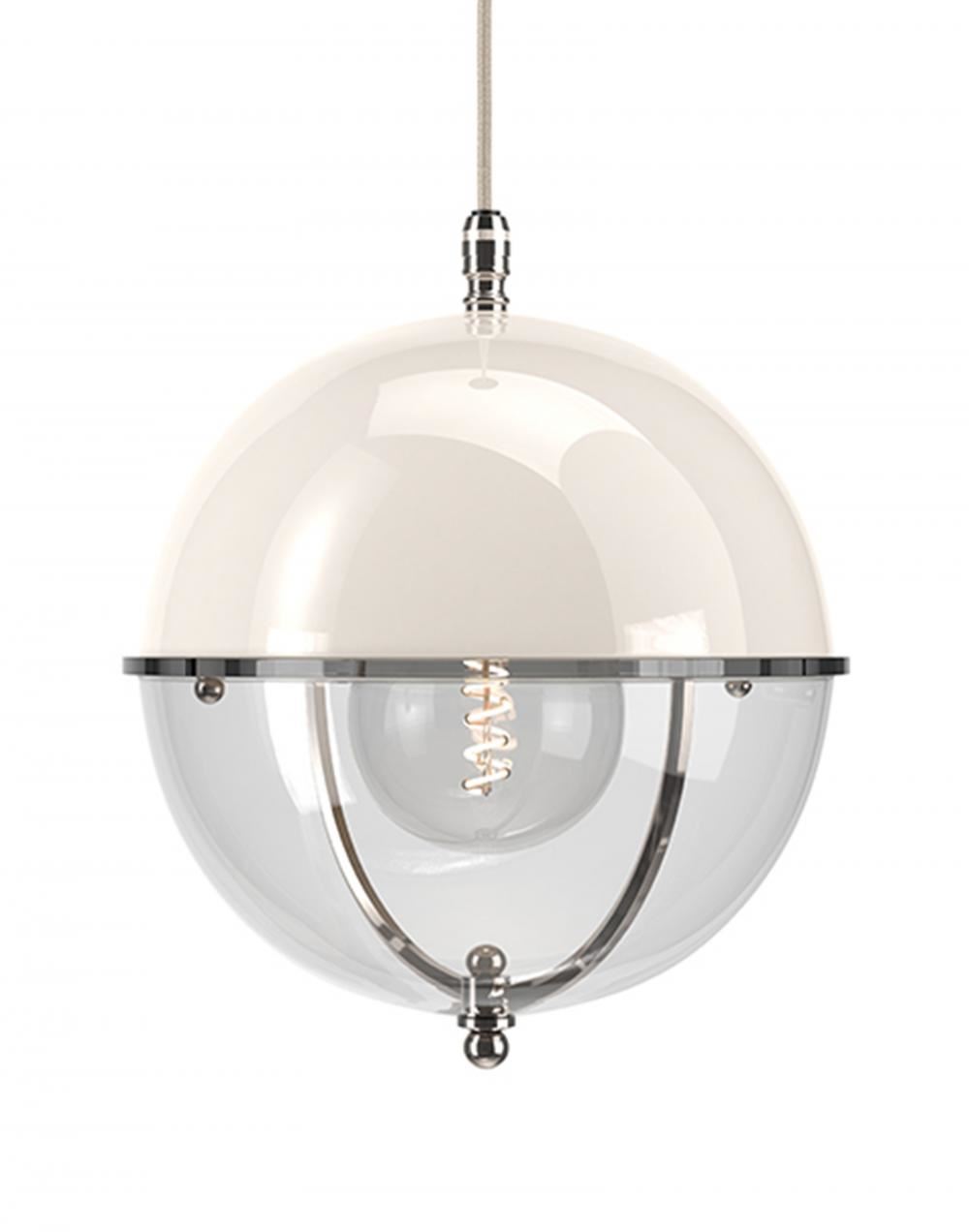 Fritz Fryer Grafton Globe Pendant Nickel White Clear White Designer Pendant Lighting