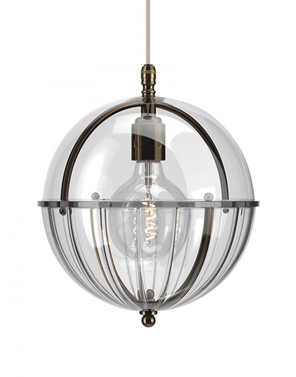 Fritz Fryer Grafton Globe Pendant Antique Brass Clear Ribbed Clear Designer Pendant Lighting