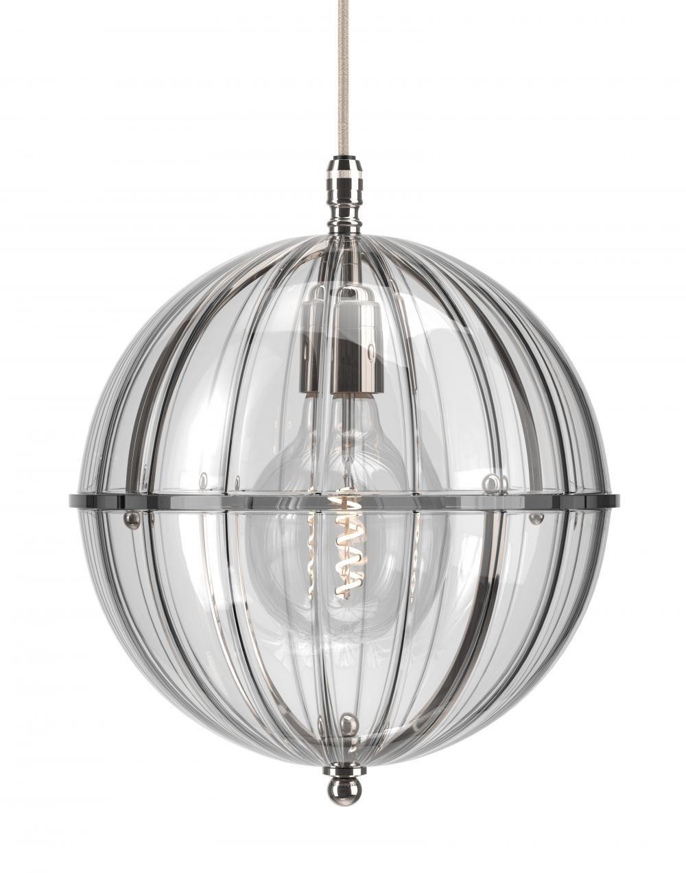 Fritz Fryer Grafton Globe Pendant Nickel Ribbed Ribbed Clear Designer Pendant Lighting