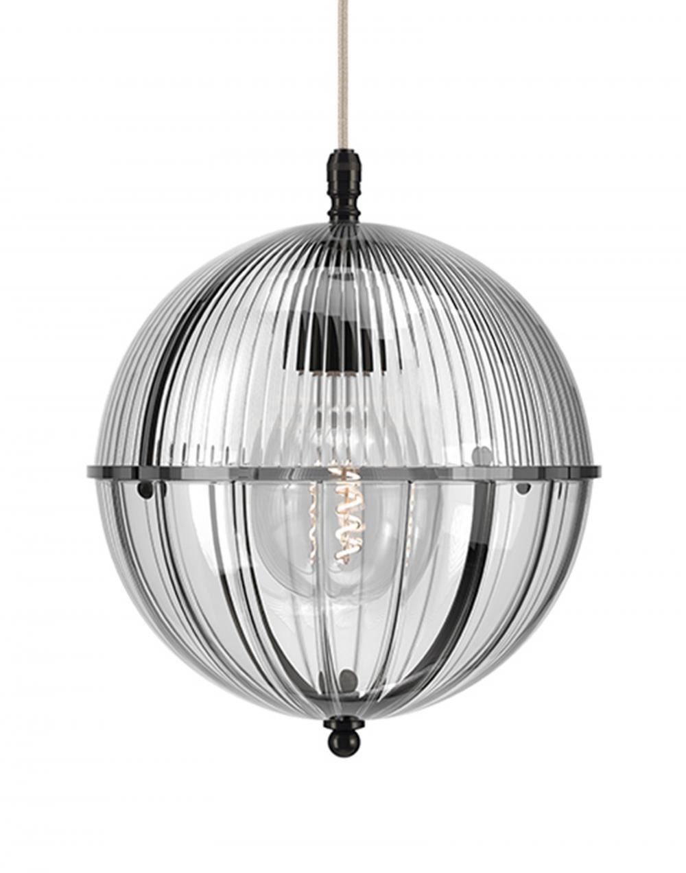 Fritz Fryer Grafton Globe Pendant Bronze Skinny Ribbed Clear Designer Pendant Lighting